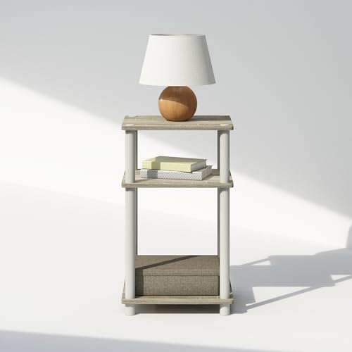 Furinno Just 3-Tier Turn-N-Tube Open Storage Nightstand, 1-Pack, Plastic Poles, Sonoma Oak/White - color: Sonoma Oak/White, size: 1-Pack, style: 1-Pack