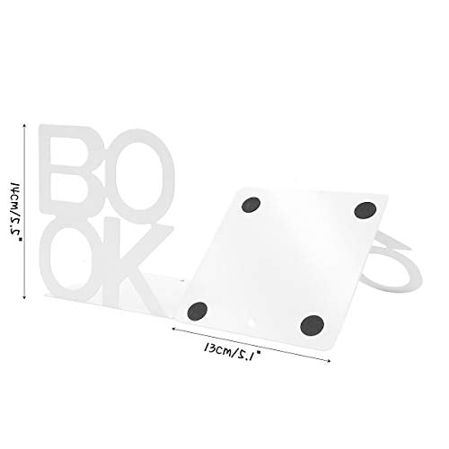 A Pair of Simple Style Book Pattern Desktop Bookends, Nonskid Metal Book Ends Book Stands for Home Office Library School Deck Decoration (White) - color: White