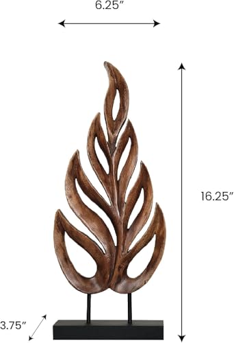 Decozen Wooden Leaf Sculpture - Hand Carved Solid Wood Coffee Table and Christmas Decor and Western Decor Accent for Living Room, Mantel, Bookshelf Décor, Christmas Decorations, Thanksgiving - color: Leaf 1