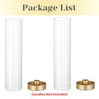 Hewory Hurricane Glass Candle Holders: Set of 2 Gold Candlestick Holders with 11" Tall Clear Cylinder Hurricane Cover, Taper Candle Holder for Wedding Table Centerpiece Party Christmas Home Decor