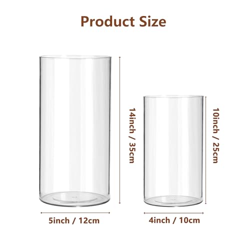 2 Pack Acrylic Cylinder Vases, Non-breakable Vase for Centerpieces,10,14 inch Tall Clear Flower Vase Bulk Floating Candle Holder for Wedding Table Home Decor and Party - size: 2 Pack(4''W x 10''H & 5''W x 14''H)