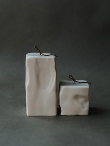 LAWA Raw Block Set of 2 Candle - Beautiful Handmade Pillar Scented Soy Wax Elegant Aesthetic Candle Housewarming Gift Home Room Shelf Decor Idea (Light Beige, Set of 2) - color: Light Beige, size: Set Of 2