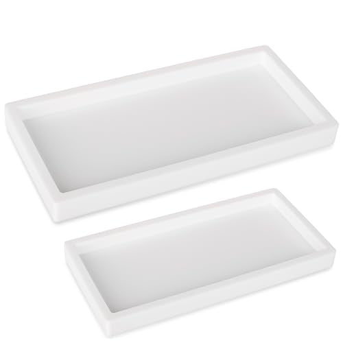 Bathroom Tray, Small Vanity Tray Silicone Soap Dish Sponge Holder Kitchen Sink Organizer Bathroom Accessories for Countertop, Toilet, Shower, 2 Pack, White - color: White, size: 2-Pack (7.9" x 4.0")