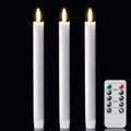 GenSwin Flameless White Taper Candles Flickering with 10-Key Remote, Battery Operated Led Warm 3D Wick Light Window Candles Real Wax Pack of 3, Christmas Home Wedding Decor(0.78 X 9.64 Inch) - color: 3-White