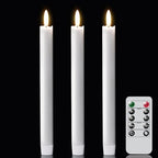 GenSwin Flameless White Taper Candles Flickering with 10-Key Remote, Battery Operated Led Warm 3D Wick Light Window Candles Real Wax Pack of 3, Christmas Home Wedding Decor(0.78 X 9.64 Inch) - color: 3-White