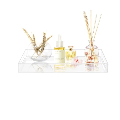 SetGame Acrylic Serving Tray with Handles, Bathroom Desktop Decorative Storage Arylic Trays, Simple Vanity Tray Food Tea Fruit Dinner Snack Tray for Bar Kitchen Party - color: Clear