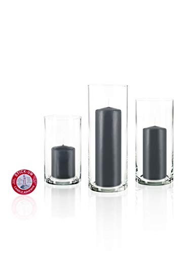 yummi Set of 12 Slim Pillars and Cylinder Vases - Gray - color: Gray