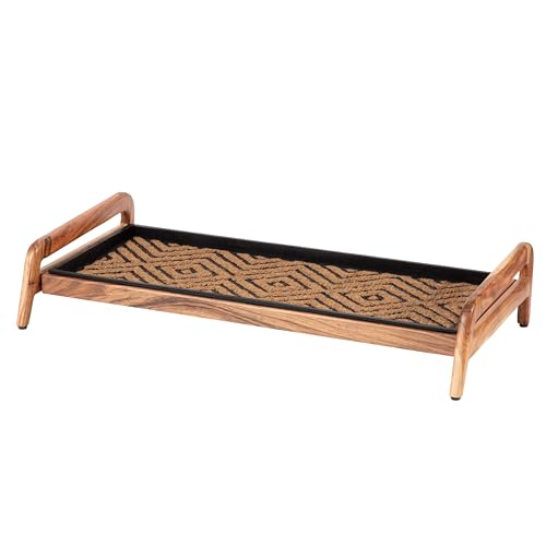 Anji Mountain Heavy Duty Waterproof Wooden Shoe Storage Mat Organizer/Boot Storage Tray Multi Use for Entryway with Coir, Tan and Black Diamond Insert, 1 Tier, Fits 3 Pair (36.5" Wide) - color: Tan and Black Diamond, size: 1 Tier, Fits 3 Pair