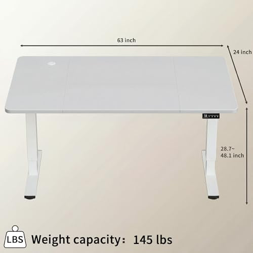 Furmax Electric Height Adjustable Standing Desk Large 63 x 24 Inches Sit Stand Up Desk Home Office Computer Desk Memory Preset with T-Shaped Metal Bracket, White - color: White, size: 63 Inch