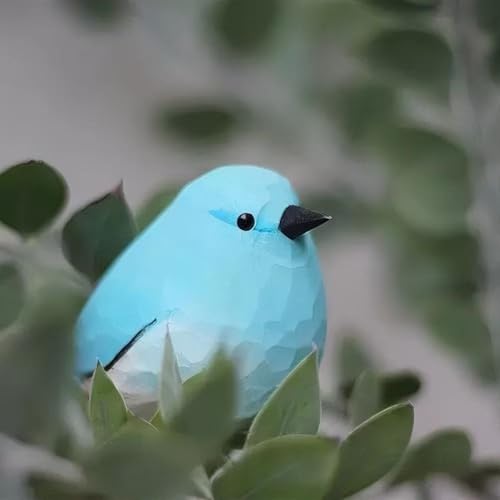 Handmade Wooden Blue Robin Figurine - 3.7" Hand-Carved & Painted Bird Statue - Solid Basswood Animal Sculpture for Home Office Decor, Holiday Ornaments & Memorial Gift for Bird Lovers - color: Blue