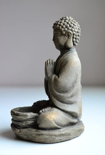 Biedermann & Sons Gray Stone Buddha Tea Light Holder, Light Gray with Gold Highlights, 6 Inch Wide x 8 Inch Tall, Decorative Tealight Accent for Calm Home Decor - color: Sitting Tealight Holder