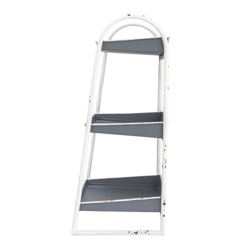 Creative Co-Op Heavily Distressed 3-Tier Metal Tray with White Frame & Rim, Grey - color: Grey
