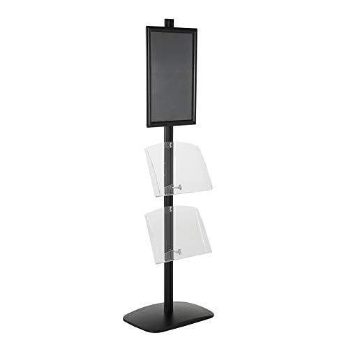 M&T Displays Free Standing Aluminum Display Stand Single Sided Document Brochure Sign Holder Front Loading Portrait Landscape Black Snap Frame 1x(11x17) 2 pcs Clear Acrylic Shelves 8.5x11 Inch - color: Black