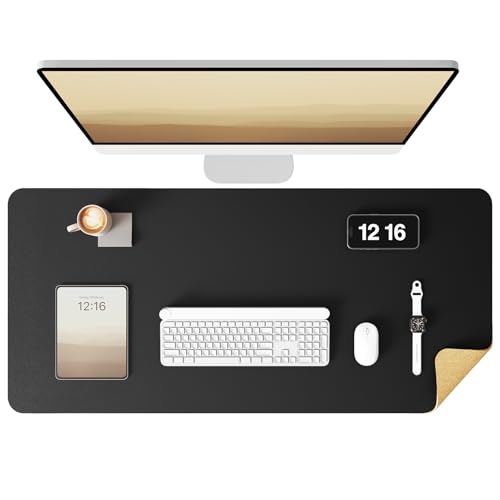 YSAGi Double-Sided Desk Pad, 35.4"x17"Leather Desk Mat, Eco Cork Desk Pad Protector,Large Mouse Pad,Waterproof Desk Blotter for Office/Home(Black) - color: Black+cork, size: 35.4"x17"
