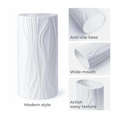 Cute White Flower Vases for Bouquet - Easter Vase - Large Ceramic Vase for Pampas Grass - Home Decor Aesthetic - Jarrones Grandes para Sala Elegantes (White) - color: White