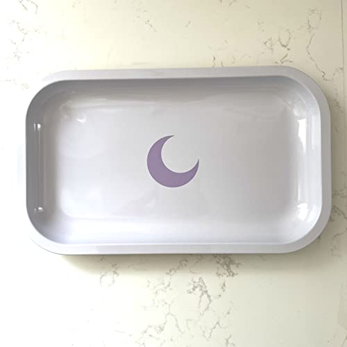 Brando Moon Medium Metal Jewelry Tray - Lightweight Makeup Tray - Curved Edges & Smooth Surface - 10.5 x 6.25” Decorative Tray for Bathroom, Home Décor, Perfume, Candle, Keys Tray