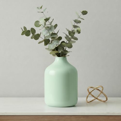 Sunddo Small Green Flower Vase for Home Decor - 5 Inch Cute Modern Centerpieces Vases, Ceramic Bud Vase for Living Room, Book Shelf, Window Sill Decor, Bathroom, Bedroom, Table Decor - color: Light Green, size: 5 inch
