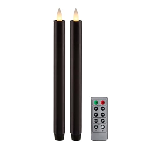 Flameless Taper Candles Flickering with Remote and Timer, 3D Moving Flame Taper Candle Battery Operated to 400 Hours, 9 Inch Window Candles, (Black) - color: Black