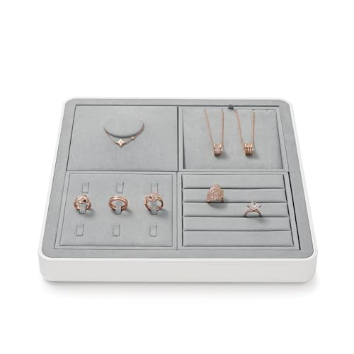 Microfiber Ring Display Stand Small Ring Tray Showcase Jewelry Display Home Organizer(Gray) - size: 5.49" x 5.51" x 0.78"