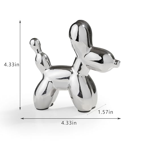 Small Balloon Dog Statue Decor, Modern Ceramic Animal Statues Decorative Ornaments for Living Room Bedroom Bookshelf Coffe Table and Office Display (Silver) - color: Silver