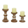 Deco 79 Wood Decorative Candle Holder Beaded Pillar Candle Stand, Set of 3 Candlestick Holder 4", 6", 8"H, Brown - color: Brown