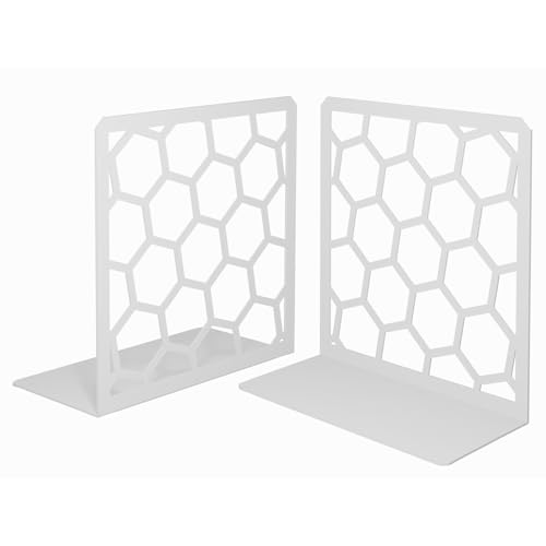 GEOMOD Geometric Honeycomb Gray Metal Bookends Decorative - Tall Sturdy Book Ends for Shelves - Modern Heavy Duty Bookend Stopper - Office or Home Book Shelf Book Holder - 6x3.25x6.25 Inches - 1 Pair - color: Gray, size: 1 Pair, style: Honeycomb
