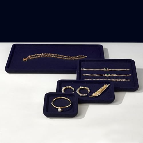 Microfiber Jewelry Trays Stackable Ring Earring Bracelet Necklace Bangle Watch Display Tray Drawer Organizer 3.93 * 3.93 * 0.59inch (Blue - color: Blue, size: 10*10cm Tray