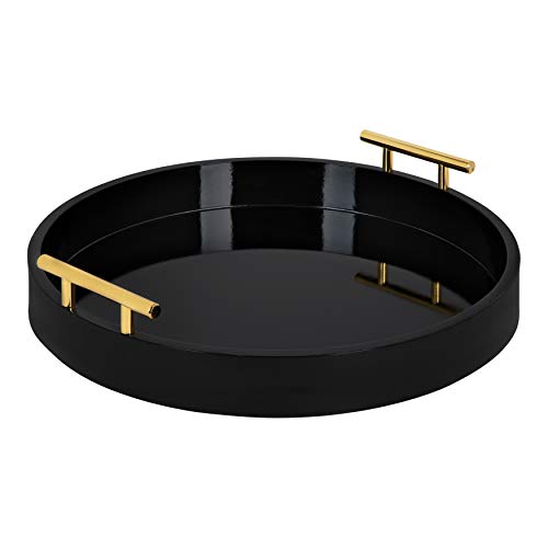 Kate And Laurel Lipton Modern Round Tray, 18" Diameter, Black and Gold, Decorative Accent Tray for Storage and Display - color: Black, size: 18"