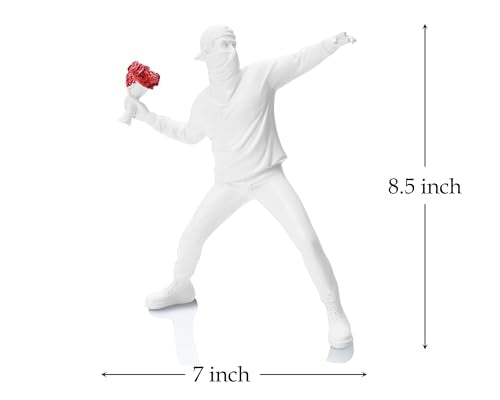 Banksy Flower Thrower Sculpture, 8.5 inch White Banksy Street Graffiti Art Statue Replica, Inspirational Sculpture Gifts Peace Hope - color: White
