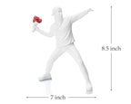 Banksy Flower Thrower Sculpture, 8.5 inch White Banksy Street Graffiti Art Statue Replica, Inspirational Sculpture Gifts Peace Hope - color: White
