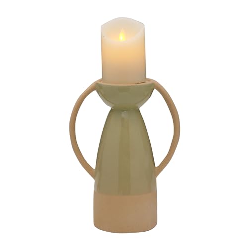Elements Ceramic Pillar Candle Holder, for Use with Real Wax or Flameless Candles, 7.44x4.41x10 Inch, Green (Pack of 2) - size: 7.44" L x 4.41" W x 10" H (Pack of 2)
