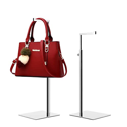 2 Pack Handbag Display Stands, Silver Purse Holder Display Stands, Adjustable Height Stainless Steel Hanger Rack for Retail Closet Vendors Display Luxury Bag Handbags Jewelry (RCS 50% Recycled Post-consumer Metal) - color: Silver