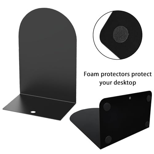 MerryNine Metal Book Ends, 4 Pack Black Bookends for Shelves, Book Holder for Heavy Books, Book End for Kids Books, Decoration Bookend for Home Office - color: Black