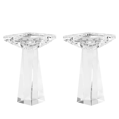 Crystal Taper/Pillar Candle Holders Set of 2, Heavy Solid Hand Cut Candle Stands Set, 6.3 Inches Height, Table Centerpiece Home Decor for Wedding, Dining, Party, Clear