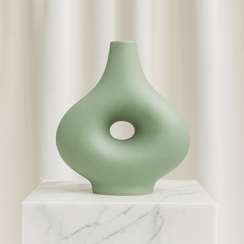 Modern Ceramic Vase with Open Cut-Out Design for Living Room Decor - Decortive Flower Vase for Home Accents, Bedroom, or Office Decor - Ideal for House and Entryway Table Display - 7", Green - color: Green, size: 7.0" H