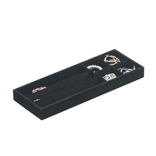 Divided Drawer Organizer Tray, Velvet Jewelry Storage Tray, Necklace Bracelet Ring Earring Display Tray,Bedside Nightstand Desk Holder Tray for Phone Watch Sunglasses Cosmetics Storage/Black/7grid - color: Black, size: Grid7