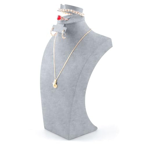 Homeanda Necklace Display Bust, Velvet Necklace Bust Display Stands for Vendors, Bust Jewelry Display Stand for Necklace, Bracelets, Earrings, Rings (Grey-11.8"x6.7") - color: Grey, size: 11.8"x6.7"