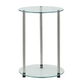 Convenience Concepts Designs2Go Classic Glass 2 Tier Round End Table 15.75" - Modern Side Table for Living Room, Tempered Glass Table with Storage Shelves for Bathroom, Bedroom, Office, Glass/Chrome
