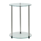 Convenience Concepts Designs2Go Classic Glass 2 Tier Round End Table 15.75" - Modern Side Table for Living Room, Tempered Glass Table with Storage Shelves for Bathroom, Bedroom, Office, Glass/Chrome