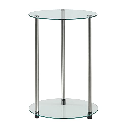 Convenience Concepts Designs2Go Classic Glass 2 Tier Round End Table 15.75" - Modern Side Table for Living Room, Tempered Glass Table with Storage Shelves for Bathroom, Bedroom, Office, Glass/Chrome - color: Glass/Chrome