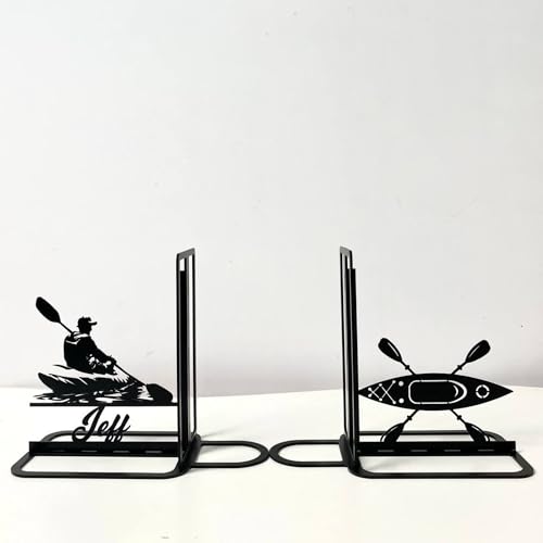 Sports Themed Metal Bookends, Book Ends for Shelves, Office Desk, Cookbook Stand, CD Holder, Magazine Holder for Office Organization, Housewarming Gifts New Home (Kayaking Design) - color: Kayaking Design