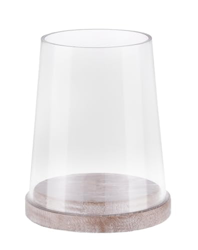 8" Wide Glass Hurricane Candle Holders with Handmade Sturdy Glass Sleeves and Distressed Brown Wood Base for Pillar Candle & Plants, Industrial, Farmhouse, Display Cloche Bell Jars, Table Centerpiece - color: Rustic Brown, size: 8.5"x11"