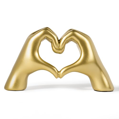 Gold Decor Living Room - Small Shelf Decor Aesthetic - Heart Hands Sculpture - Teen Girls Bedroom Knick Knacks - Cute Home Shelves Accent - Table Statue Love Decorations Gifts (Gold, Small) - color: Gold, size: Small