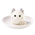 Cat Mom Gifts for Women, Kitty Cat Ring Holder for Jewelry, Jewelry Tray Dish Rings Bracelets Earrings Trinket Tray, Mother's Day Birthday Wedding Christmas Gifts - style: White Cat
