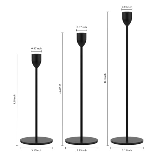 Ohtomber 3PCS Black Taper Candle Sticks Holder, Candlesticks Centerpiece Wedding Table Decor, Fit Pillar 3/4" Thick Tapered & Led Candles - color: Black