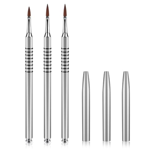 3 Pack 3D Flower Brush for Acrylic Nail Brush #2#4#5 Kolinsky Nail Art Brushes for Acrylic Nails Flower Nails Design Brushes for Sculpture with Non Slip Grip Handle, Silver