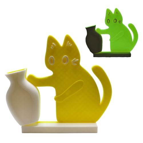 Cat Push Flower Vase for Home Decor Cute Vases for Table Room Decor Unique Lollipop Vases for Women (Small Glow Yellow White) - size: Small Glow Yellow White