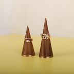 GemeShou wood ring holder for jewelry, 2pcs ring display stand with brass base, walnut ring cone stands for jewelry selling【Ring holder-2pcs】
