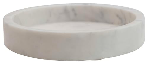 Creative Co-Op Minimalist Round Carved Marble Tray or Charcuterie Board, White - size: 8"