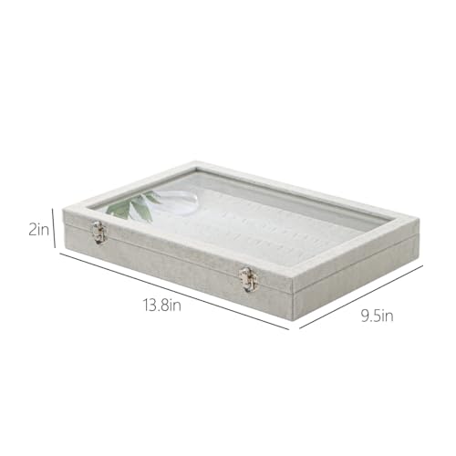Coward Earring Organizer Tray Box, Grey Beige Velvet Earring Jewelry Display Storage Tray Case with Transparent Glass Lid for Home Drawer or Shop Selling - color: Grey Beige Velvet, size: Earring Box